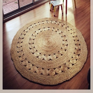 Braided <b>Rug</b> with Flower Design Embroidered Pattern Machine Stitched Construction for Home Decor - Product Image 1