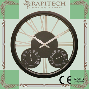 Reloj de pared para exteriores de metal de cuarzo rústico de 14 pulgadas 3 en 1 Material de hierro para exhibición de agujas para el hogar y el jardín - Product Image 6