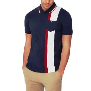 100% Katoen Mannen Slim Fit Polo Shirt Met Gestreepte Panel En Pocket/Stijlvolle Trendy Fashion Kleur Blok Designer polo T-shirt