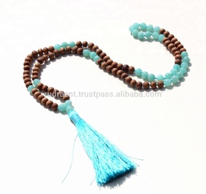 Collar de Yoga Unisex de Sándalo y Amazonita con Borla, Cuentas Mala Pulimentadas, Estilo Religioso Hindú, Certificado por Terceros - Product Image 2