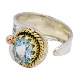 แหวนพลอยสองสีสำหรับผู้หญิง925สเตอร์ลิงสีฟ้าบุษราคัมปรับได้2025ดีไซน์ล่าสุด - Product Image 2