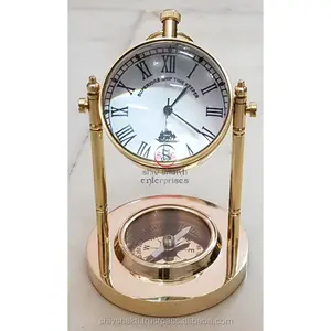 Home Decor Nautical Brass Desk Table Clock Designer Collectible Vintage Style Brass Stand Clock