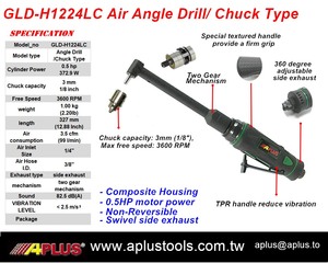 APLUS Perceuse d'angle à air GLD-H1224LC 0.5HP 3600rpm Type de mandrin étendre la longueur 0.5HP 3600rpm Boîtier composite poignée DROITE AIR OEM - Product Image 3