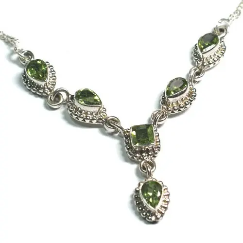 Wholesale Peridot Gemstone Necklaces 925 Sterling Silver Jewelry