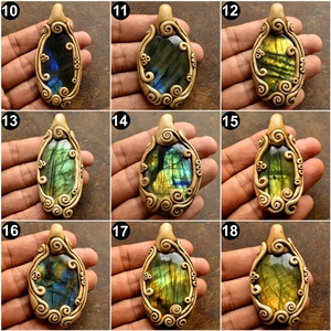 Collier avec pendentif en labradorite naturelle en gros, pierre précieuse en argile polymère feu doré pour les mariages, formes variées, pendentif bohème - Product Image 3