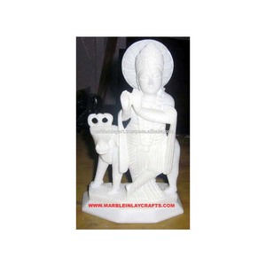 Estatua de Krishna de mármol italiano con vaca - Product Image 1