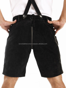 Lederhosen traditionnels autrichiens en daim noir de haute qualité avec broderie blanche, de qualité supérieure, style bavarois - Product Image 2