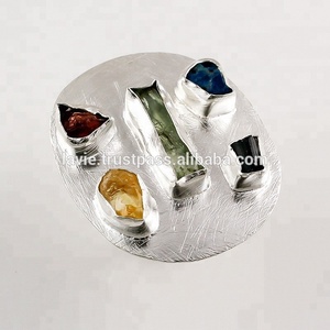 แหวนหินหลายสีเงินสเตอร์ลิง925แหวนธรรมชาติสีเขียวมะนาวเข้ม kyanite พลอยทัวร์มาลีนสีดำสำหรับเป็นของขวัญแต่งงาน - Product Image 2