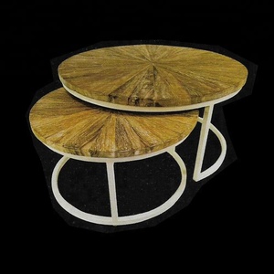 Table basse empilable ronde en bois massif au design minimaliste pour meubles de salon à la maison - Product Image 1