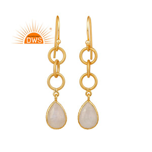 Handmade Gold Plated Designer Silver Earring Rainbow Moonstone Gemstone Earring Jewelry Supplier - Product Image 1