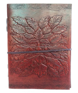 Cuaderno de tapa dura de cuero con cara de árbol hecho a mano genuino antiguo, diario único con correa, diseño Individual para tomar notas y regalo - Product Image 1