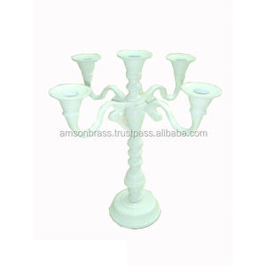 Porte-bougie et table à manger Candélabre de table de mariage en métal blanc Candélabre à 5 bras Centre de table - Product Image 1