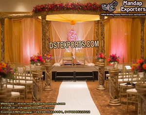 Mandap Tradicional Hindú para Bodas, Mandap Redondo Blanco y Dorado para Bodas, Mandap para Ceremonia de Boda Real, Decoración para Bodas Indias - Product Image 6