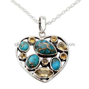 ที่ไม่ซ้ำกัน925เงินสเตอร์ลิงทองแดงเทอร์ควอยซ์จี้ที่ทำด้วยมือ - Product Image 2