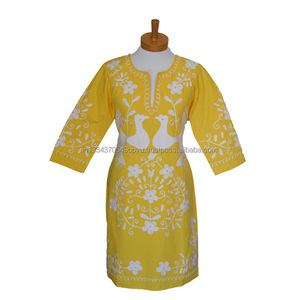 Nouveau Style Américain Gamme Exclusive Paysan Plage Robe Tunique À La Mode Ethnique Vintage Look Floral Mexicain Oiseau Broderie - Product Image 1