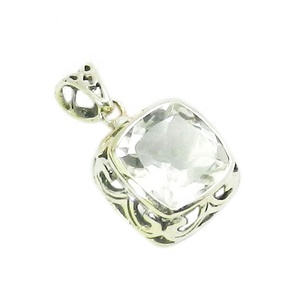 Colgante de joyería fina de Plata de Ley 925 con corte princesa Vintage con piedras preciosas de cristal genuinas chapadas en oro y rodio - Product Image 1