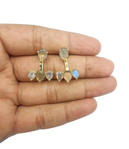 Pendientes de tuerca de plata de ley de labradorita y oro Vermeil, regalo de boda elegante, joyería de aniversario de compromiso para fiesta - Product Image 1