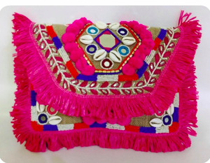 Venta al por mayor de lujo yute sobre bolso de mano bordado a mano con flecos monedas rebordear decoración material de cristal - Product Image 3