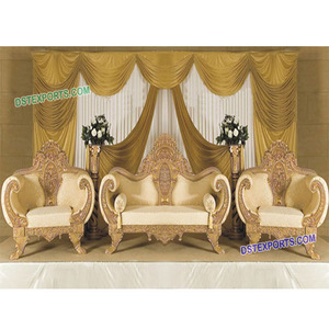 Conjunto de sofás dorados de talla real para boda, muebles dorados de tallado pesado de diseñador, Shahi Maharaja - Product Image 1