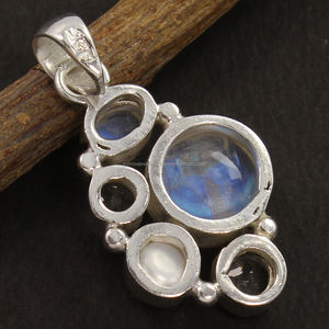 Pendentif solitaire unisexe en argent sterling 925 avec perle naturelle authentique et autres pierres précieuses pour femmes et filles - Product Image 2