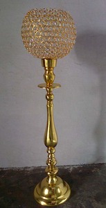 โคมไฟคริสตัลทรงกลมสีทองดีไซน์ใหม่มีเสาสำหรับงานแต่งงานโคมไฟเทียนอื่นๆและขวดโหลเทียน - Product Image 3