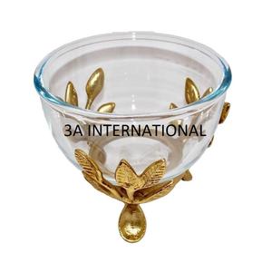 Gold Plated Leaf Designer Luxury Fruit <b>Serving</b> <b>Bowl</b> Clear <b>Glass</b> <b>Bowl</b> Dining Table Decoration Kitchen <b>Bowl</b> Sustainable Quality - Product Image 1