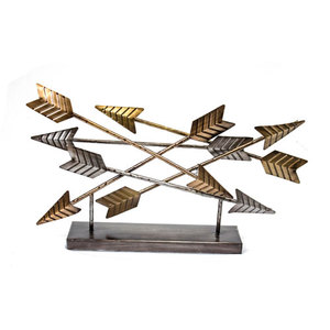 Sculpture en métal en forme de flèches en acier, finition or et argent, style Art déco, décoration d'intérieur - Product Image 1