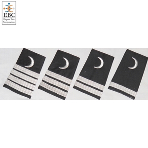 Merchant Silver Half Moon Cabin Crew Epaulettes EBC Handmade Embroidered Canvas <b>Fabric</b> Engineer Steward Pilot Security Shoulder - Product Image 5