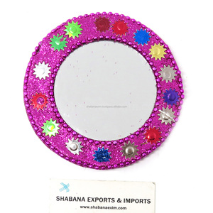 Espejo de viaje redondo sostenible Espejo de encaje hecho a mano indio cosmético de moda con alta calidad de la India - Product Image 5