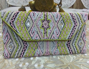 กระเป๋าคลัทช์สำหรับผู้หญิงมาใหม่กระเป๋าคลัทช์สไตล์ยุโรปลายเรขาคณิตกระเป๋าท่องเที่ยวปาร์ตี้ชายหาดตอนเย็นประดับลูกปัดอินเดีย - Product Image 1