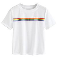 New Wholesale Women Summer Rainbow Crop Top School Girl Teen T shirts High Quality Casual Loose Tops