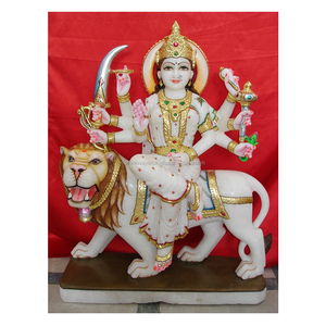 Makrana รูปปั้นพระแม่มารี,ทำจากหินอ่อนสีขาวผลิตจากมือพระแม่มารี Durga Mata รูปปั้นนั่งสำหรับบูชา - Product Image 1