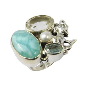 Anillo de Plata de Ley 925 de alta calidad, múltiples piedras preciosas y diamantes con aspecto brillante instantáneo, proveedores indios, anillos Eternity Vermeil - Product Image 1