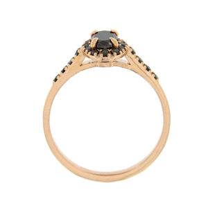 Anillo de compromiso de halo de diamante negro con forma ovalada de 1,20 quilates Anillo de boda de halo de diamante ovalado negro de oro rosa de 14K - Product Image 4
