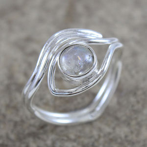 Cabochon มูนสโตนแหวนพลอย925เครื่องประดับเงินสเตอร์ลิง - Product Image 1