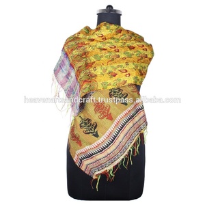 Kantha Work seda hecha a mano estilo Vintage bufanda SC1222 niñas bufanda estola Hijab Vintage kantha cosido a mano algodón Allover bufanda - Product Image 2