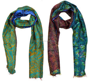 Minimalist Trendy New Stylish Vintage Kantha Silk Fabric Scarf Hijab Stole <b>Shawl</b> Gift <b>for</b> Her - Product Image 2