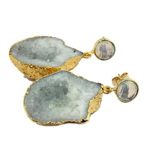 Pendientes colgantes de gota Druzy de geoda Natural de cuarzo opalita de fuego de dos niveles hechos a mano chapados en oro llamativos moda llamativa - Product Image 3