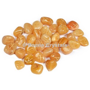 Juego de Piedras Rúnicas de Aventurina Amarilla Natural para Sanación con Reiki y Adivinación - Product Image 1