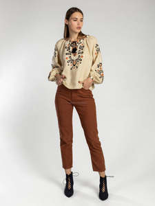 เสื้อเบลาส์ปักลายชาวเม็กซิกันสไตล์โรแมนติกตกแต่งอารมณ์ดอกไม้เก๋แผงด้านหน้าหรูหรา - Product Image 3