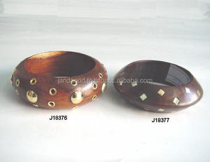 Sheesham-brazaletes de madera con incrustación de latón para niñas y mujeres, joyería Circular redonda de madera - Product Image 2
