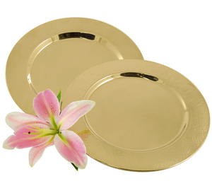 Assiette de service ronde en acier inoxydable doré au design classique, minimaliste, pour la maison et les dîners de mariage - Product Image 1