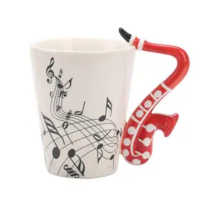 Mug Musik Pegangan Saksofon Baru, Catatan Seni Unik Memegang Teh Kopi Susu Mug Keramik