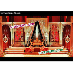 Indian Wedding Golden <b>Backdrop</b> <b>Frames</b>, Indian Wedding Stage Fiber Panels, New Design Stage <b>Backdrop</b> Panel Australia event decor - Product Image 1