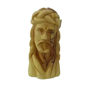 Gesù con corona di spina fatto a mano statua di legno di ulivo