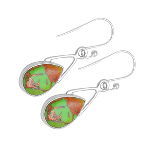 Belle conception vert cuivre Turquoise boucle d'oreille 925 bijoux en argent Sterling plaqué argent lunette réglage Unique boucle d'oreille pour les femmes - Product Image 3