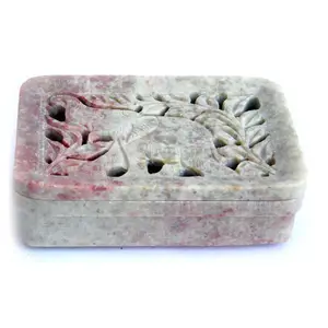 Indian Handmade Elephant Carving Natural Stone Soapstone Soap Dish Soap Bar Holder Customized Shape and Size Square Shape