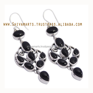 ต่างหูพลอยโอนิกซ์สีดำธรรมชาติที่สวยงาม925เงินสไตล์วินเทจสำหรับงานแต่งงาน - Product Image 2