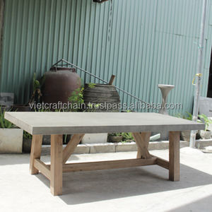 Mesa de comedor de hormigón rectangular de lujo moderna con tapa FGRC impermeable para restaurante al aire libre y uso en el comedor - Product Image 1