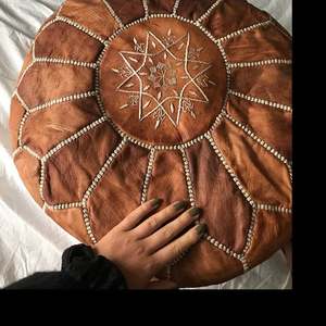 White Stitching Leather Pouf <b>ottoman</b> Handmade Magic - Product Image 1
